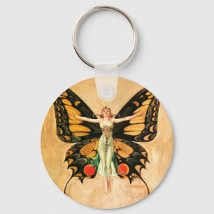Porte-clés Flapper Butterfly Flying Woman Illustration