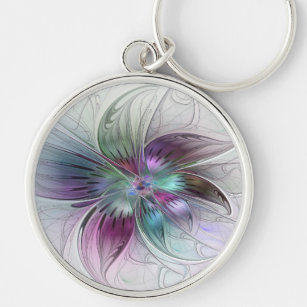 Porte-clés Fleur Abstraite colorée Art moderne floral fractal