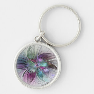 Porte-clés Fleur Abstraite colorée Art moderne floral fractal