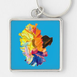 Porte-clés Fleur aquarelle d'œillet coloré