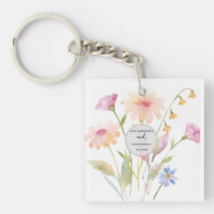 Porte-clés fleur aquarelle modifiable