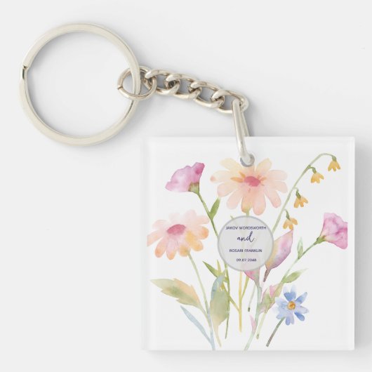 Porte-clés fleur aquarelle modifiable (Devant)