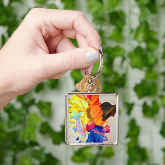 Porte-clés Fleur aquarelle oeillet néon (main)