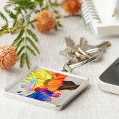 Porte-clés Fleur aquarelle oeillet néon (Côté)