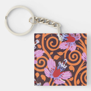 Porte-clés Fleur Art Déco Tourbillonnante Rose et Orange Vibr