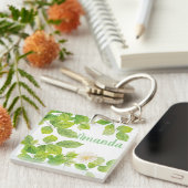Porte-clés Fleur blanche et jardin Feuille vert (Devant Droit)