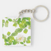 Porte-clés Fleur blanche et jardin Feuille vert (Dos)