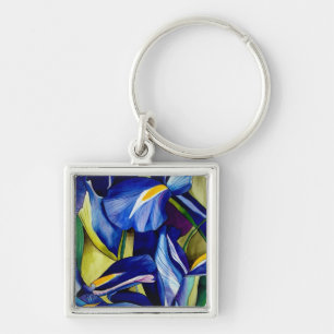 Porte-clés Fleur bleue Iris peinture originale aquarelle