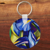 Porte-clés Fleur bleue Iris peinture originale aquarelle (Recto)