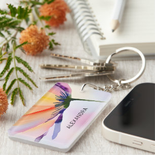 Porte-clés Fleur Contemporaine Nom Personnalisé Optionnel