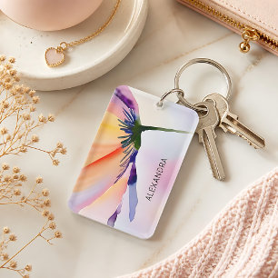 Porte-clés Fleur Contemporaine Nom Personnalisé Optionnel