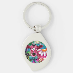 Porte-clés Fleur Cow rose sarcelle noir personnalisée Fantais