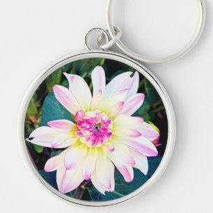 Porte-clés Fleur crème et rose