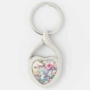 Porte-clés Fleur d'aquarelle Cottagecore sous la pluie printa