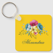 Porte-clés Fleur d'aquarelle jaune rose pastel (Recto)