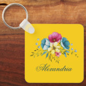 Porte-clés Fleur d'aquarelle jaune rose pastel (Recto)