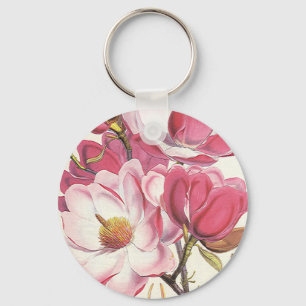 Porte-clés Fleur d'arbre de magnolia vintage, fleurs de jardi