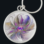 Porte-clés Fleur d'art Abstrait, énergique et coloré<br><div class="desc">Une puissante fleur d'imaginaire multicolore,  un art fractal floral unique. Conception pour votre porte - clé rond et plus.</div>