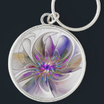 Porte-clés Fleur d'art Abstrait, énergique et coloré<br><div class="desc">Une puissante fleur d'imaginaire multicolore,  un art fractal floral unique. Conception pour votre porte - clé rond et plus.</div>