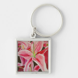 Porte-clés Fleur d'art aquarelle lis rose Stargazer