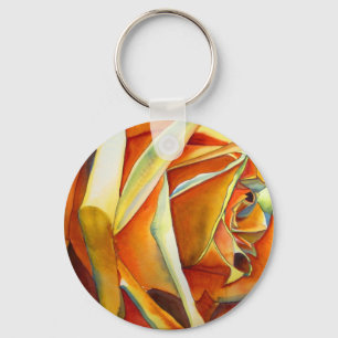 Porte-clés Fleur d'art aquarelle originale Rose jaune