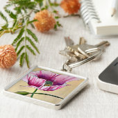 Porte-clés Fleur d'art au coquelicot rose aquarelle (Côté)