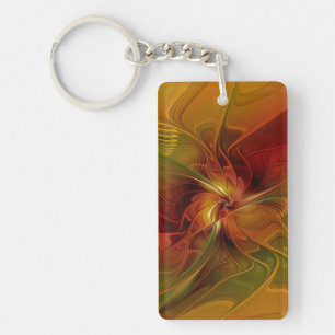 Porte-clés Fleur d'art fractal abstraite rouge orange marron