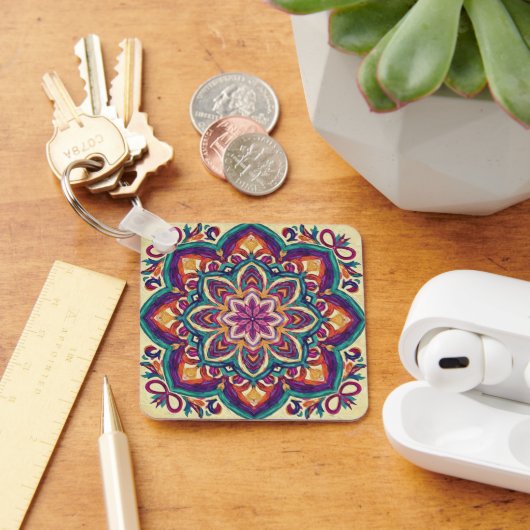 Porte-clés Fleur d'art populaire Boho (Bureau)