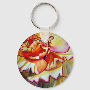 Porte-clés Fleur de bégonia jaune aquarelle art original