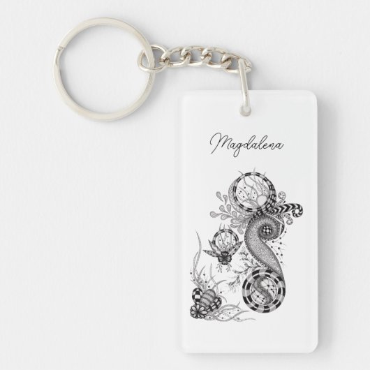 Porte-clés Fleur de Boho moderne au stylo-feutre fin - (Devant)