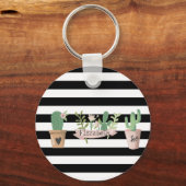 Porte-clés Fleur de cactus Blancs noirs (Recto)