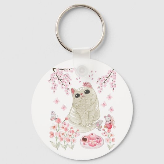 Porte-clés Fleur de cerise de chat mignonne (Recto)