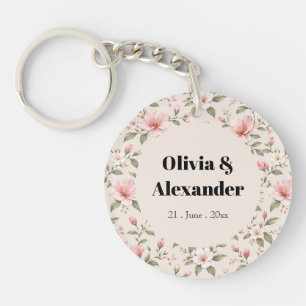 Porte-clés Fleur de cerisier rose tendre motif floral sans co