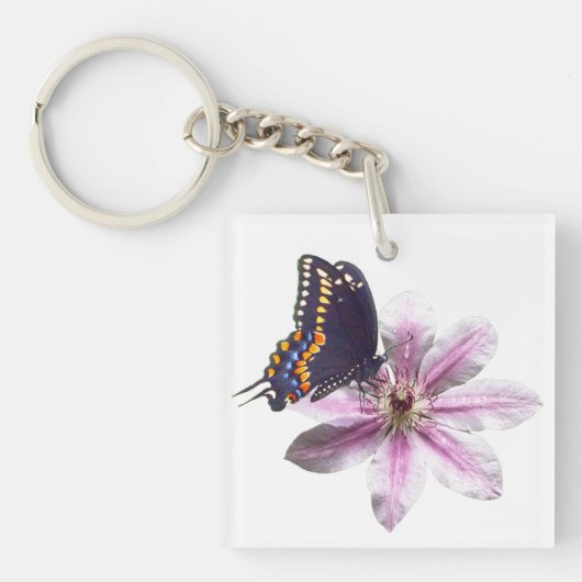 Porte-clés Fleur de Clematis et papillon noir à queue noire (Devant)