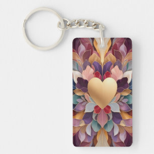 Porte-clés Fleur de cœur doré Élégant Symétrique Multicolore