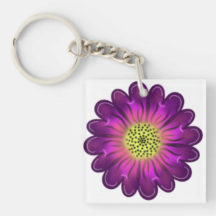Porte-clés Fleur de dahlia violette et rose néon lumineuse pe