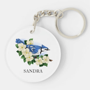 Porte-clés Fleur De Dogwood Et Porte - clé D'Oiseau De Jay Bl