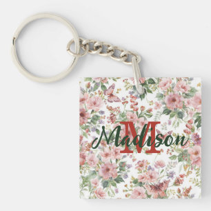 Porte-clés Fleur de fleur sauvage colorée de luxe papillon bl