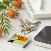 Porte-clés Fleur de frangipanier jaune tropicale, art origina (Côté)