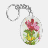 Porte-clés Fleur de ketmie - peinture d'aquarelle (Devant gauche)