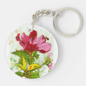 Porte-clés Fleur de ketmie - peinture d'aquarelle (Dos)