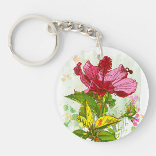 Porte-clés Fleur de ketmie - peinture d'aquarelle