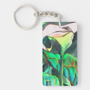 Porte-clés Fleur de laine d'Arum blanc et vert art porte - cl