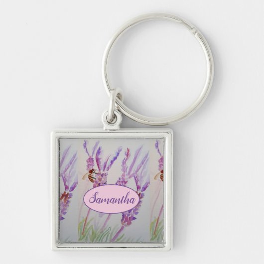 Porte-clés Fleur de lavande et aquarelle d'abeille Anniversai (Devant)