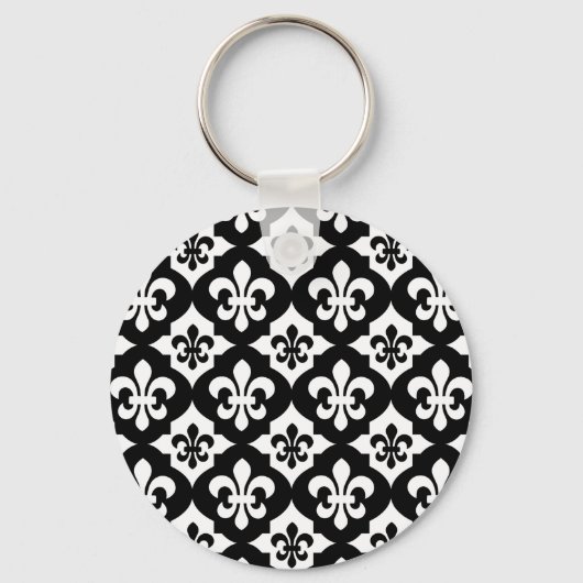 Porte-clés Fleur De Lis Blanc Noir Motif (Recto)