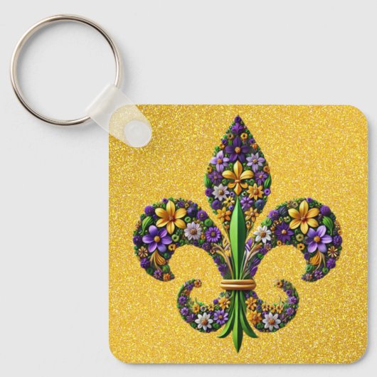 Porte-clés Fleur de lis Floral Mardi Gras (Recto)