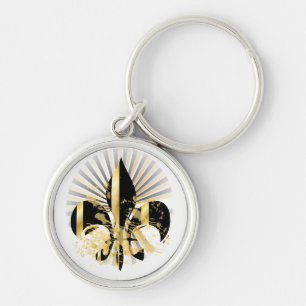 Porte-clés Fleur de Lis noir et or