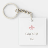 Porte-clés Fleur de Lis Rose Groom Initiales Monogramme (Devant)