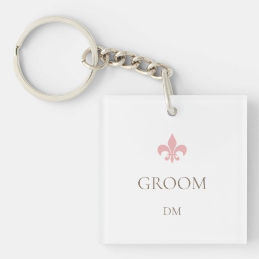 Porte-clés Fleur de Lis Rose Groom Initiales Monogramme (Devant)