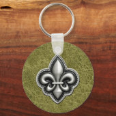 Porte-clés Fleur de Lis Silver sur un look en cuir vert (Recto)